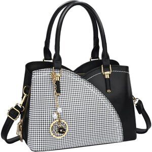 Black Plaid Print Faux Leather Mini Purse Crossbody Handbag Satchel Shoulder Bag